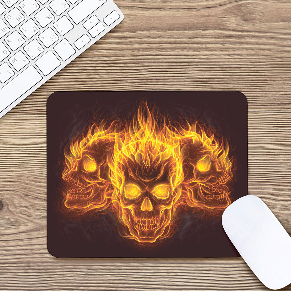 Three Flaming Skull Print Mouse Pad