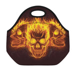 Three Flaming Skull Print Neoprene Lunch Bag