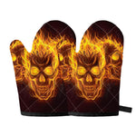 Three Flaming Skull Print Oven Mitts