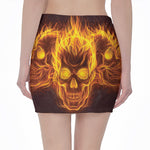 Three Flaming Skull Print Pencil Mini Skirt