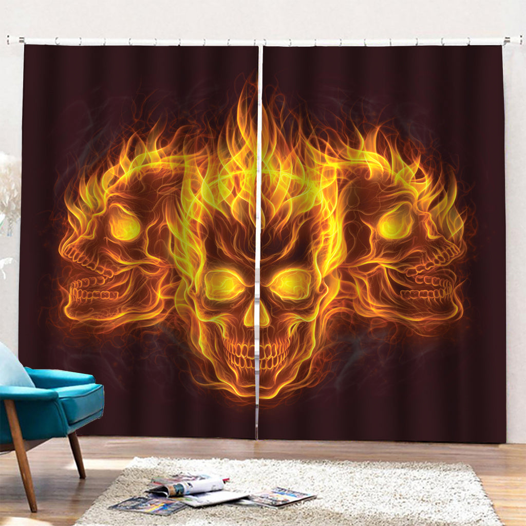 Three Flaming Skull Print Pencil Pleat Curtains