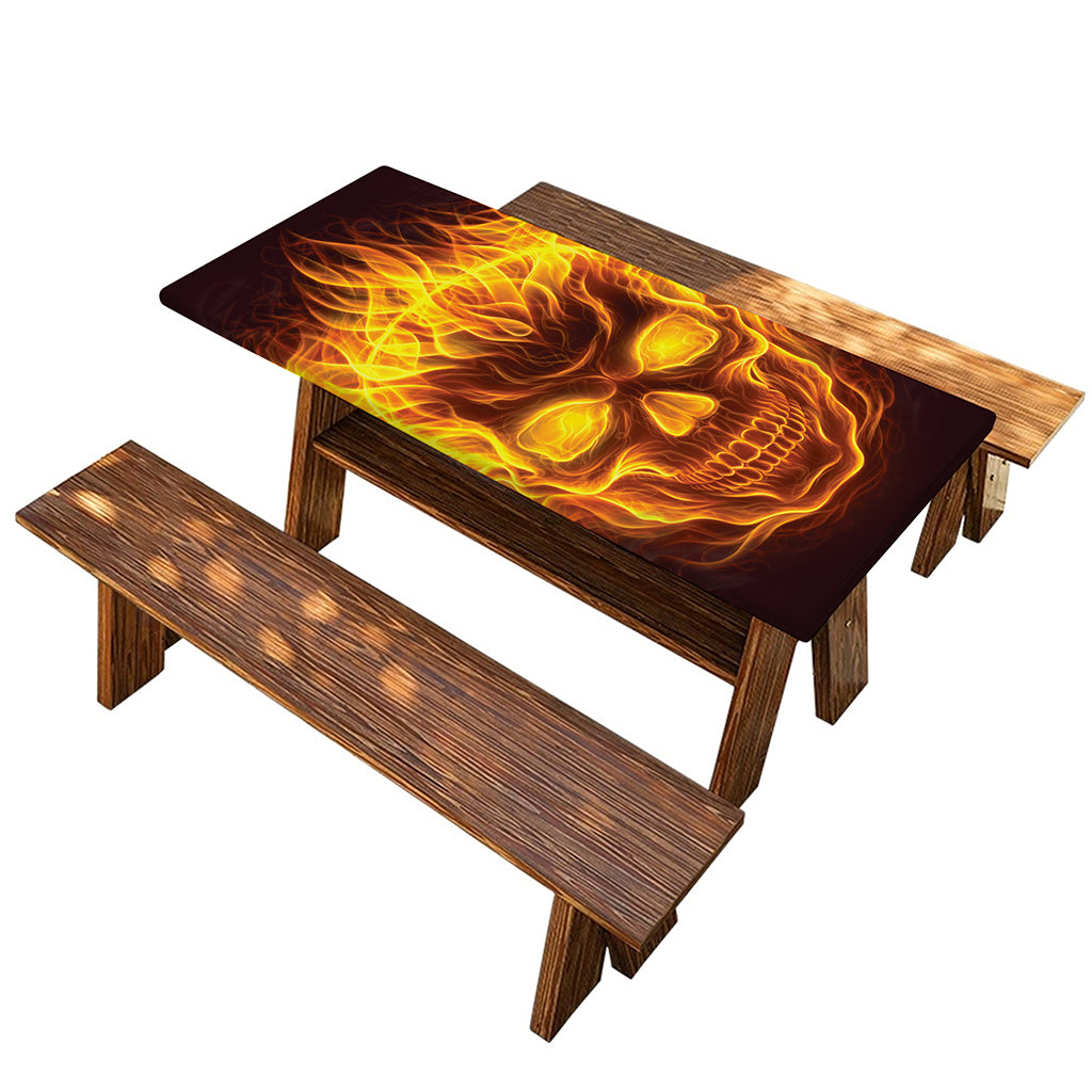 Three Flaming Skull Print Picnic Table Cover