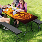 Three Flaming Skull Print Picnic Table Cover
