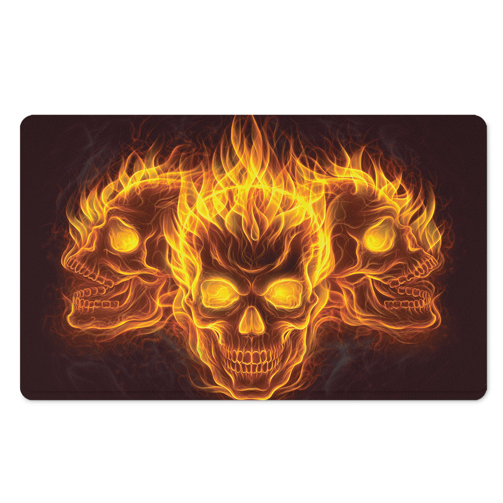 Three Flaming Skull Print Polyester Doormat