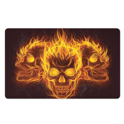 Three Flaming Skull Print Polyester Doormat