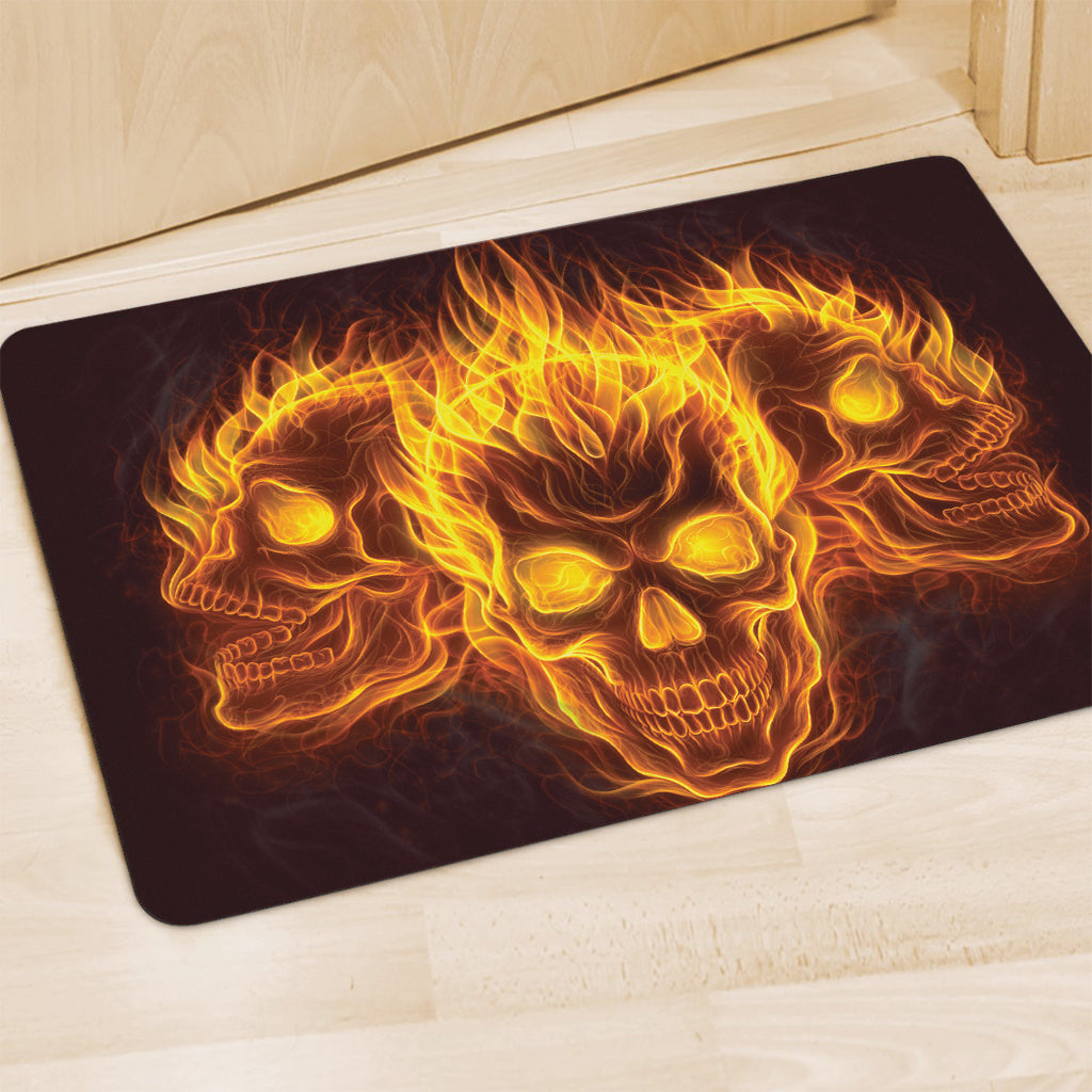 Three Flaming Skull Print Polyester Doormat