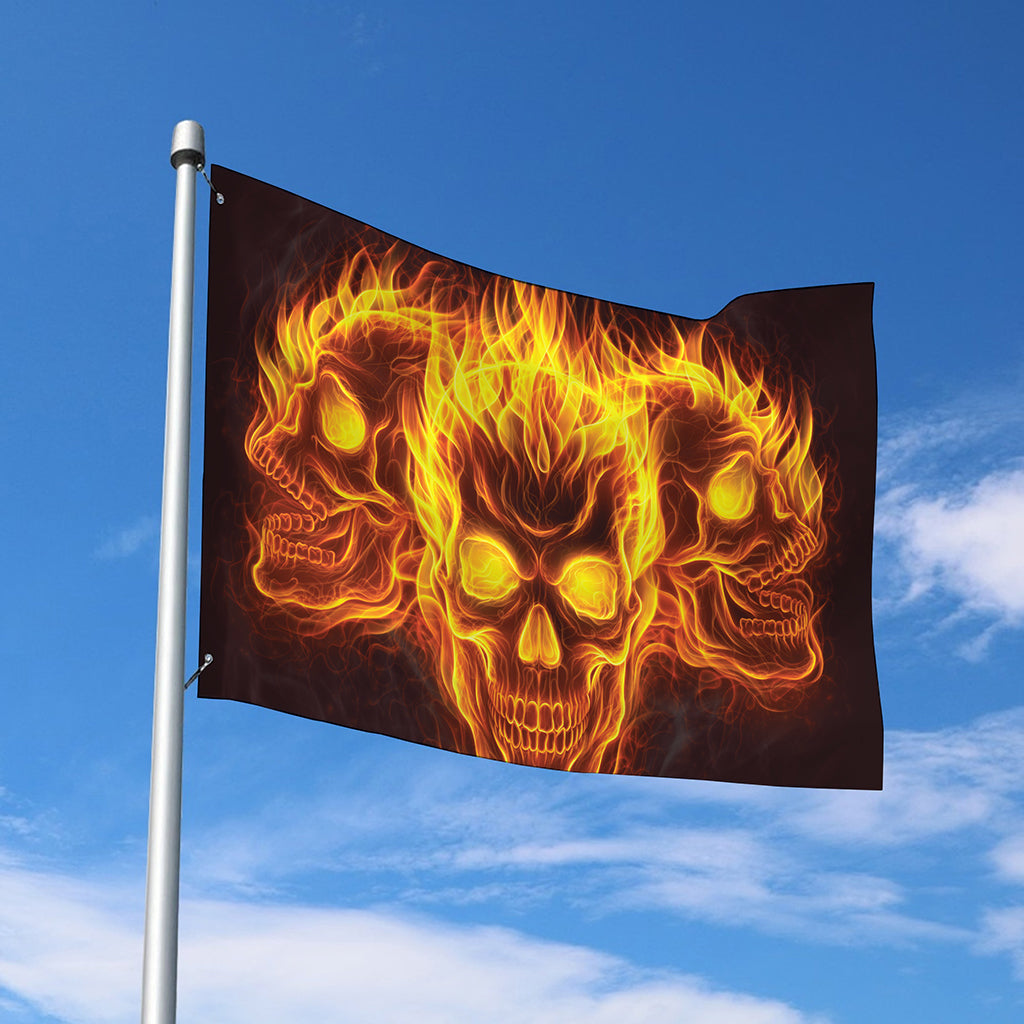 Three Flaming Skull Print Polyester Flag
