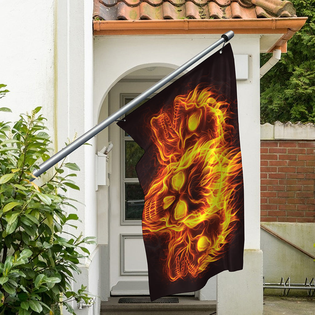 Three Flaming Skull Print Polyester Flag