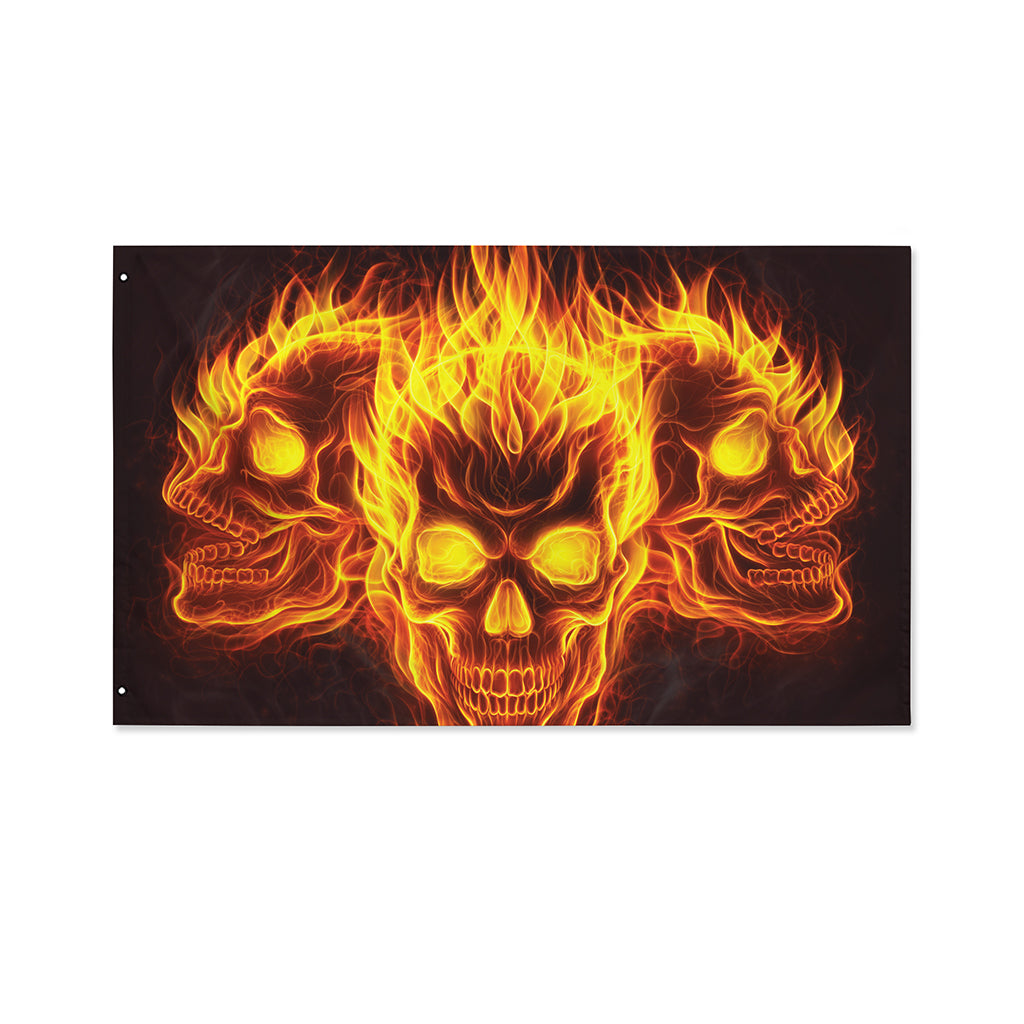 Three Flaming Skull Print Polyester Flag
