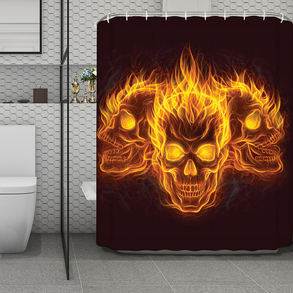 Three Flaming Skull Print Polyester Shower Curtain