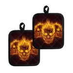 Three Flaming Skull Print Pot Holders