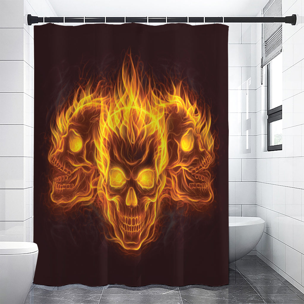 Three Flaming Skull Print Premium Shower Curtain