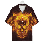 Three Flaming Skull Print Rayon Hawaiian Shirt