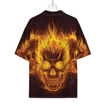 Three Flaming Skull Print Rayon Hawaiian Shirt
