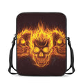 Three Flaming Skull Print Rectangular Crossbody Bag