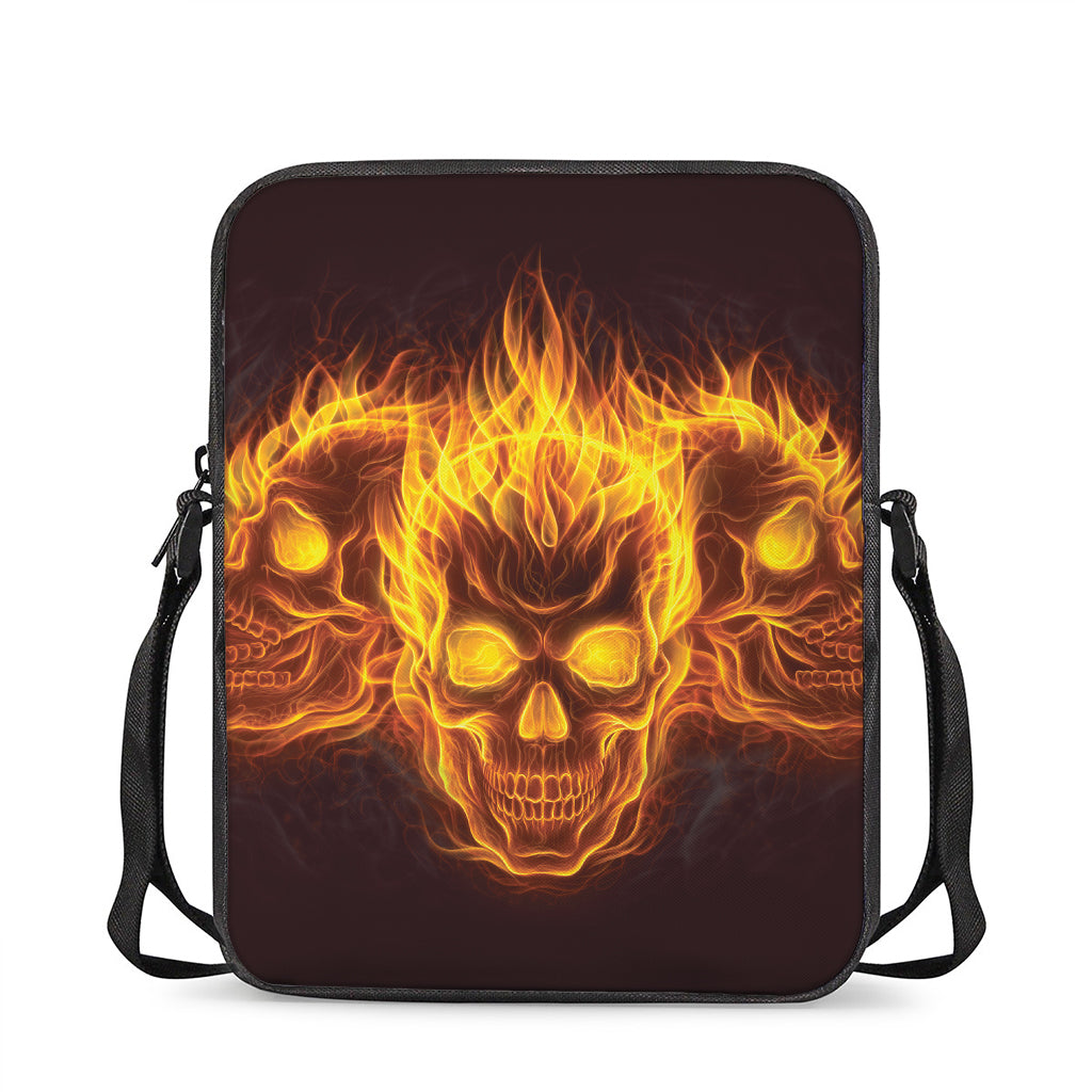Three Flaming Skull Print Rectangular Crossbody Bag