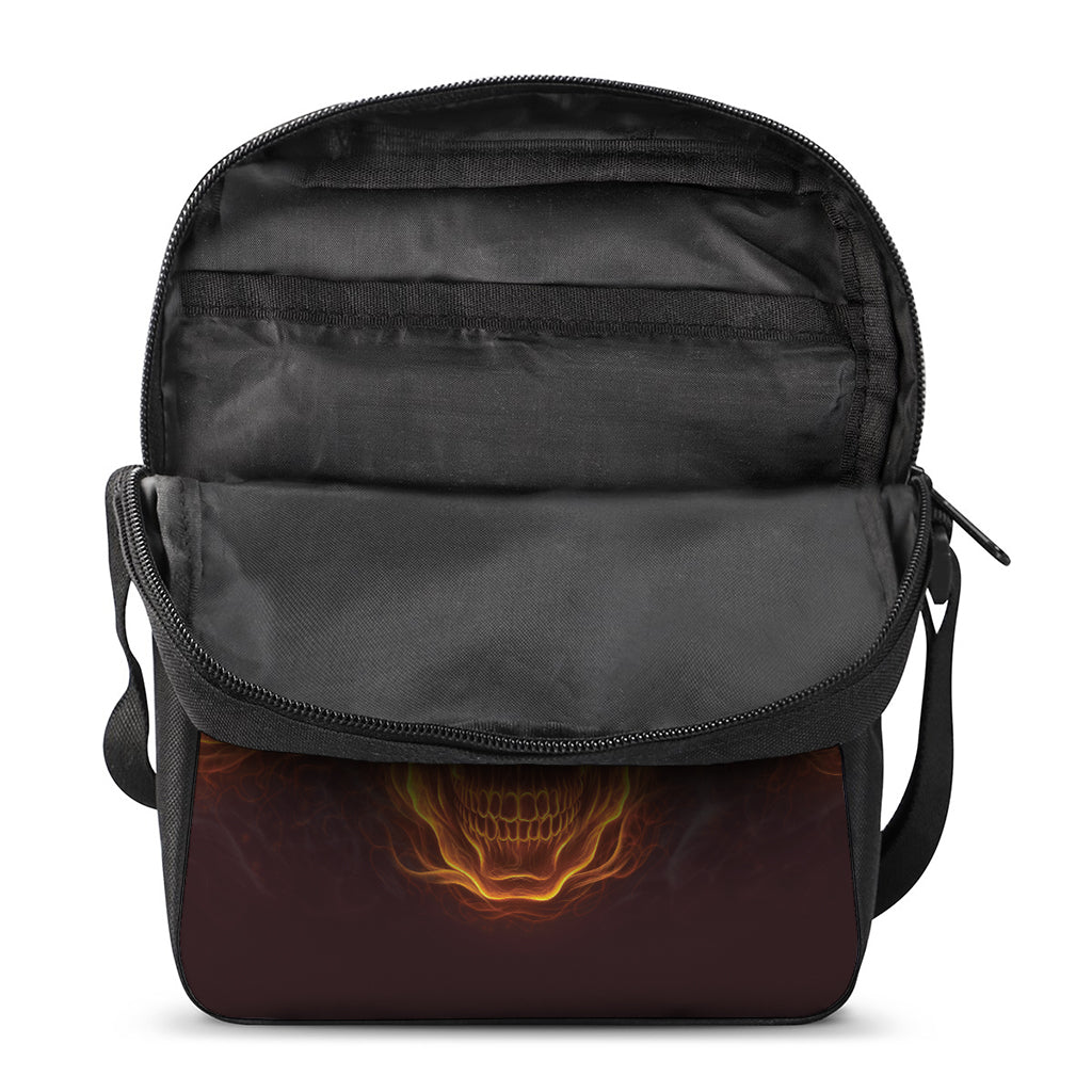 Three Flaming Skull Print Rectangular Crossbody Bag