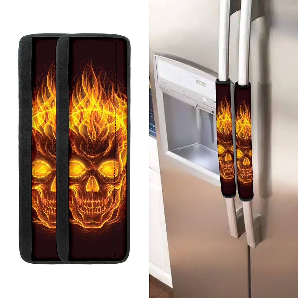 Three Flaming Skull Print Refrigerator Handle Covers