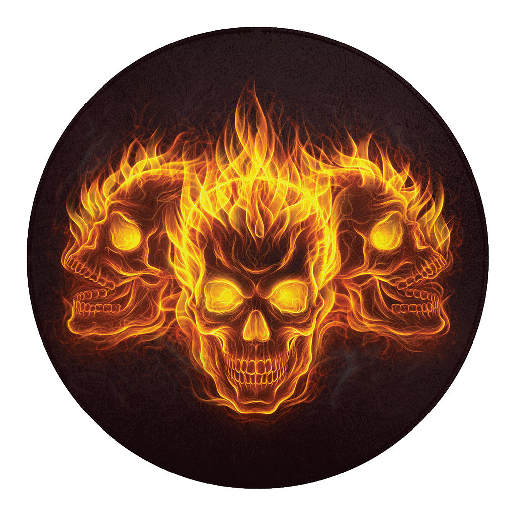Three Flaming Skull Print Round Blanket