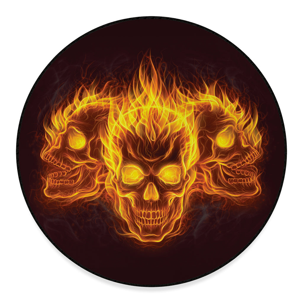 Three Flaming Skull Print Round Floor Mat