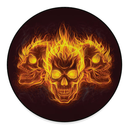 Three Flaming Skull Print Round Floor Mat