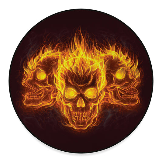 Three Flaming Skull Print Round Floor Mat