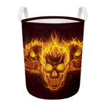 Three Flaming Skull Print Round Laundry Basket