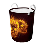 Three Flaming Skull Print Round Laundry Basket