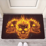 Three Flaming Skull Print Rubber Doormat