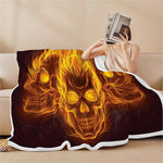 Three Flaming Skull Print Sherpa Blanket