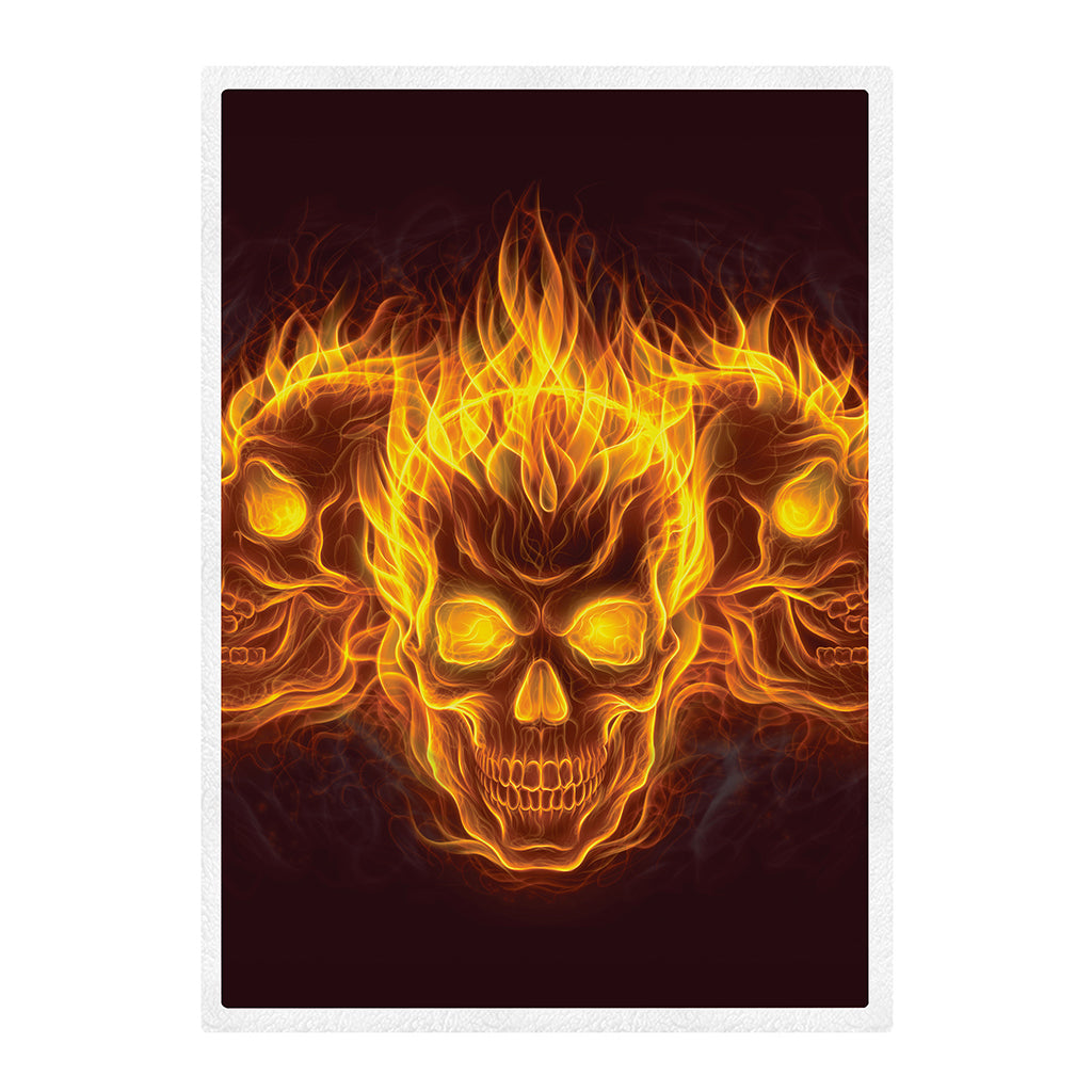 Three Flaming Skull Print Sherpa Blanket