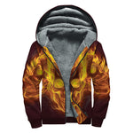Three Flaming Skull Print Sherpa Lined Zip Up Hoodie
