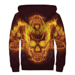 Three Flaming Skull Print Sherpa Lined Zip Up Hoodie