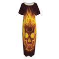 Three Flaming Skull Print Short Sleeve Long Nightdress