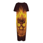 Three Flaming Skull Print Short Sleeve Long Nightdress