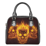 Three Flaming Skull Print Shoulder Handbag