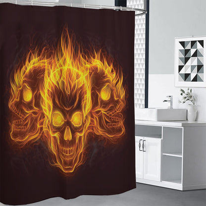 Three Flaming Skull Print Shower Curtain