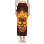 Three Flaming Skull Print Side Slit Maxi Skirt