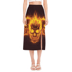 Three Flaming Skull Print Side Slit Midi Skirt