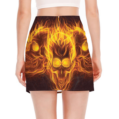 Three Flaming Skull Print Side Slit Mini Skirt