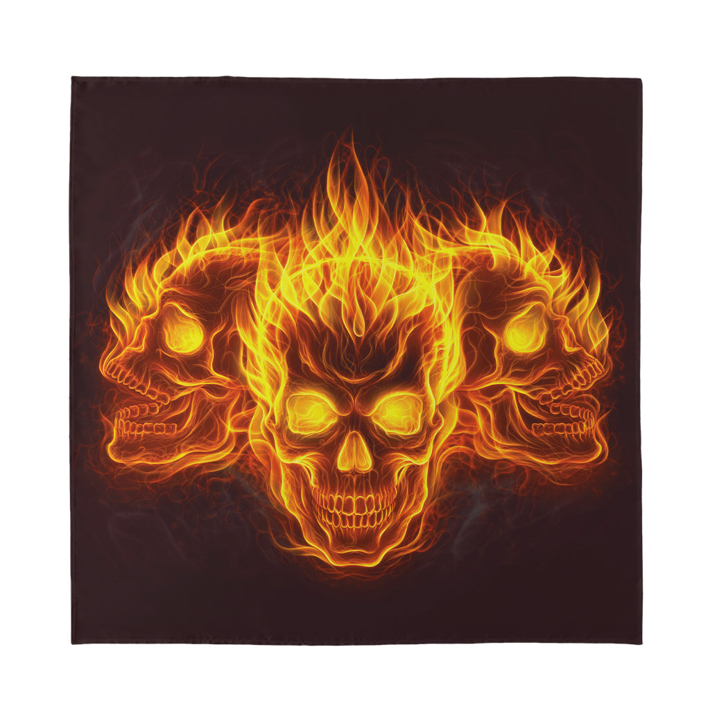 Three Flaming Skull Print Silk Bandana
