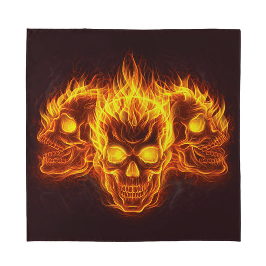 Three Flaming Skull Print Silk Bandana