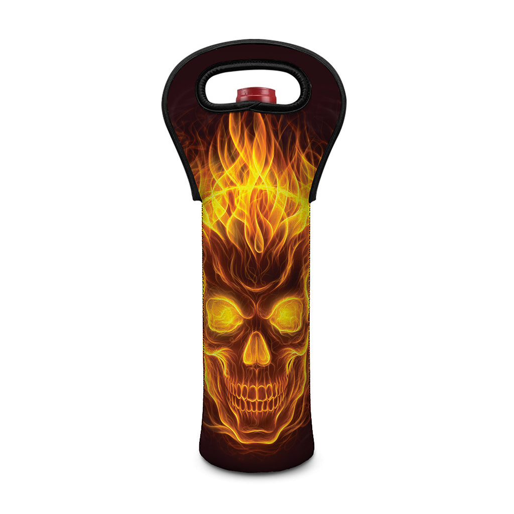 Three Flaming Skull Print Single Neoprene Wine Tote