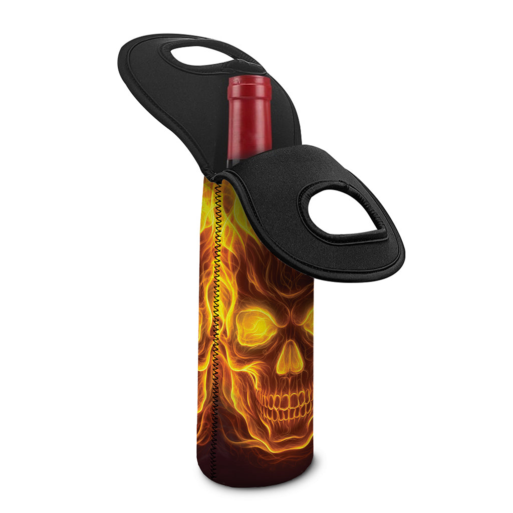 Three Flaming Skull Print Single Neoprene Wine Tote