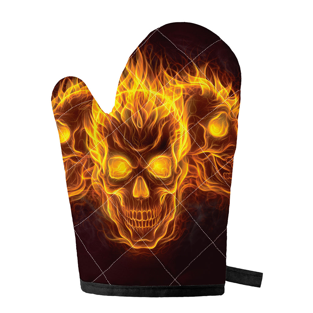 Three Flaming Skull Print Single Oven Mitt