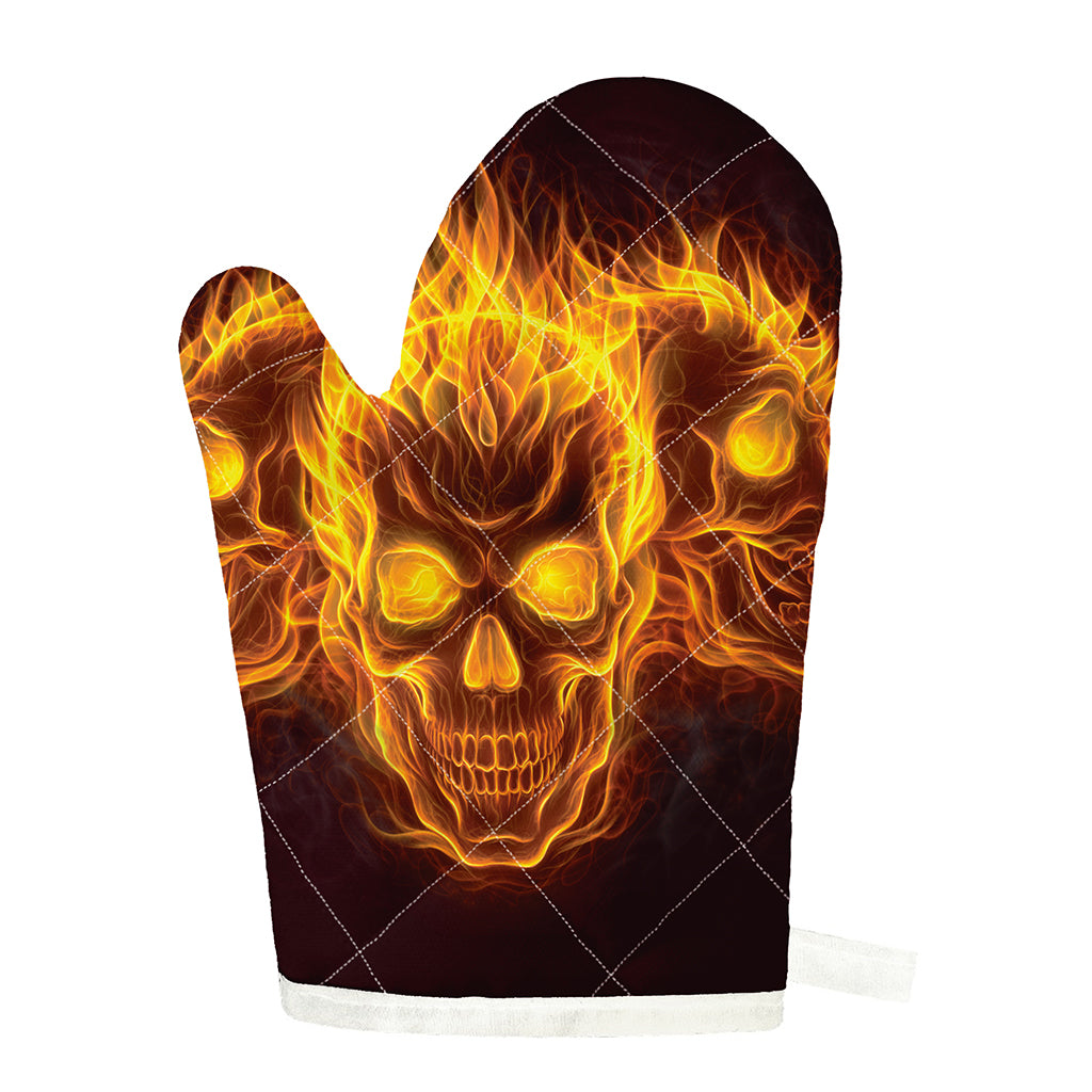 Three Flaming Skull Print Single Oven Mitt