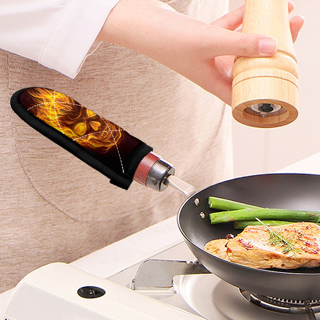 Three Flaming Skull Print Skillet Handle Cover