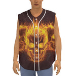 Three Flaming Skull Print Sleeveless Baseball Jersey