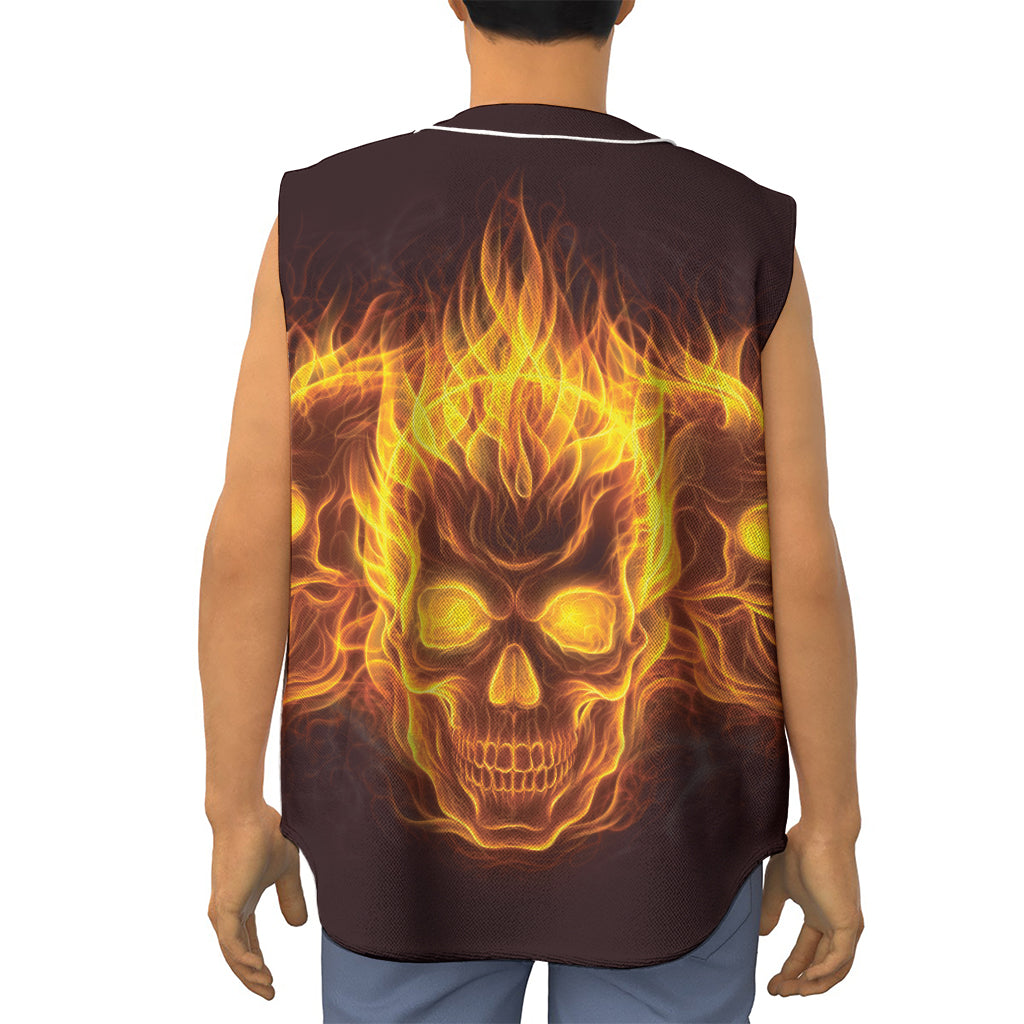 Three Flaming Skull Print Sleeveless Baseball Jersey