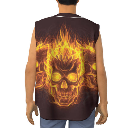 Three Flaming Skull Print Sleeveless Baseball Jersey